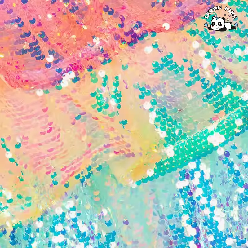 LEZONKIDS - Vestido de Verão Colorido com Lantejoulas em Três Camadas para Meninas Sem Manga
